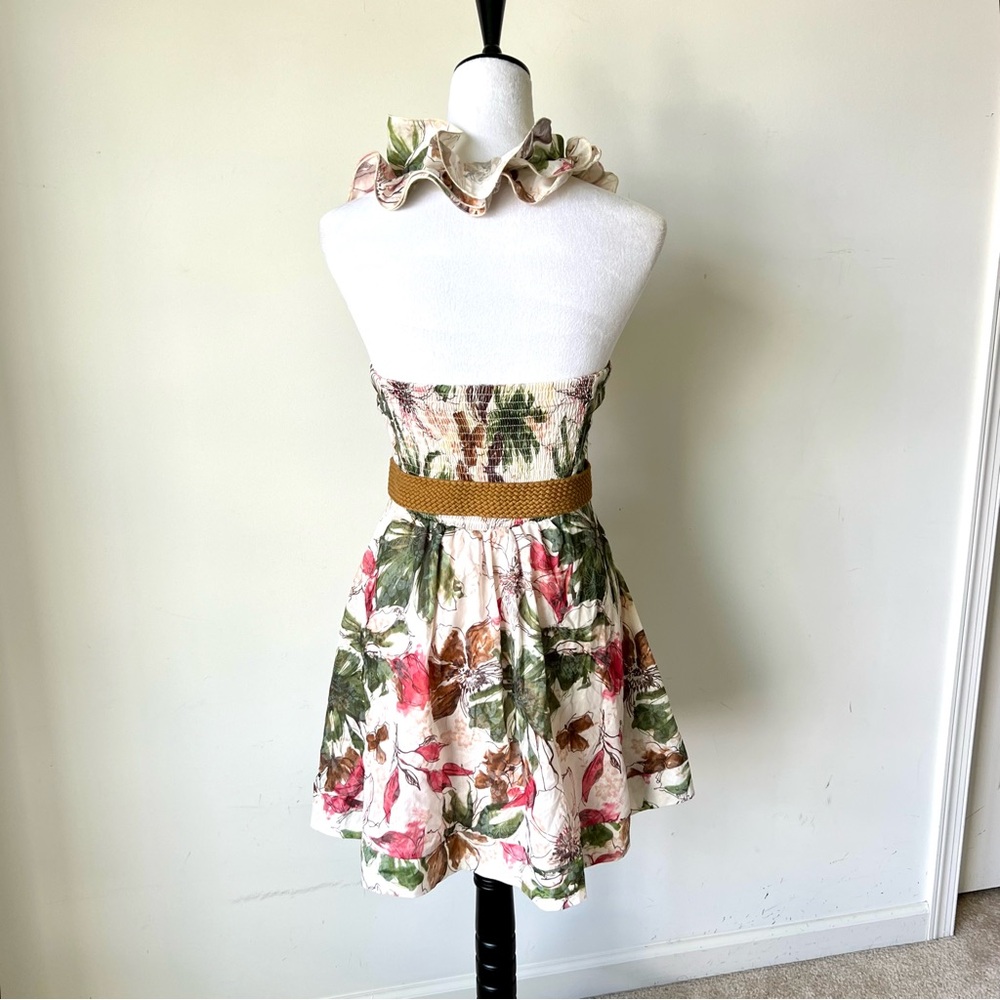 MARINEBLU Belted Floral Ruffle Halter Dress—SZ. Small - Picture 7 of 15